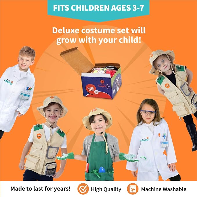 Born Toys 3-in-1 Toddler Dress Up Clothes for Boys & Girls Ages 3-7, Pretend Play Career Outdoor Adventure Set