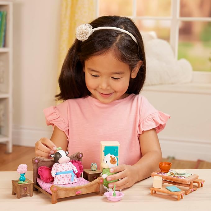 Li'l Woodzeez – Bedroom & Dining Playset with 2 Characters, Dollhouse Furniture Set, Toy Bedroom & Kitchen Playset with Animal Figurines, 3+ Years