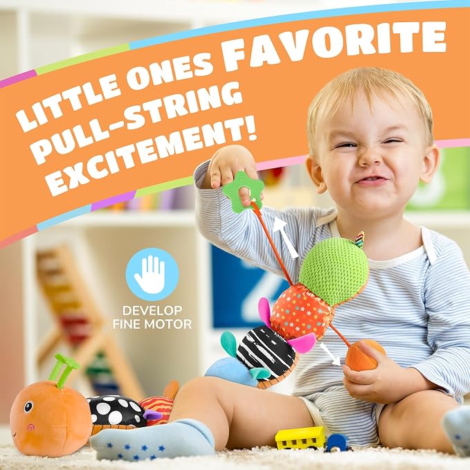 Baby Toys Musical Caterpillar Interactive Multicolored Infant Toy Crinkle Rattle Soft with Ring Bell Stuffed Cuddly Baby Toy with Ruler Design Educational Toddler Plush Toy for Preschool | Stuffed Animals Tummy Time Teething Toys with Mirror Pull Strin...