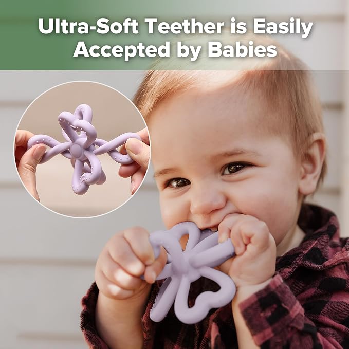 Haakaa Silicone Clover Teether - Food Grade Silicone Teething Toys for Babies 3-6 Months 6-12 Months, Soft & Easy Hold Chew Toy for Infant, BPA Free (Lavender)