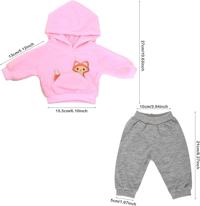 2 Pieces of Baby Doll Clothes for 14-16 Inch Born Baby Doll 1 Pink Hooded Sweatshirt with Grey Sweatpants Cute Outfit for 18 Inch Baby Dolls Clothing Set