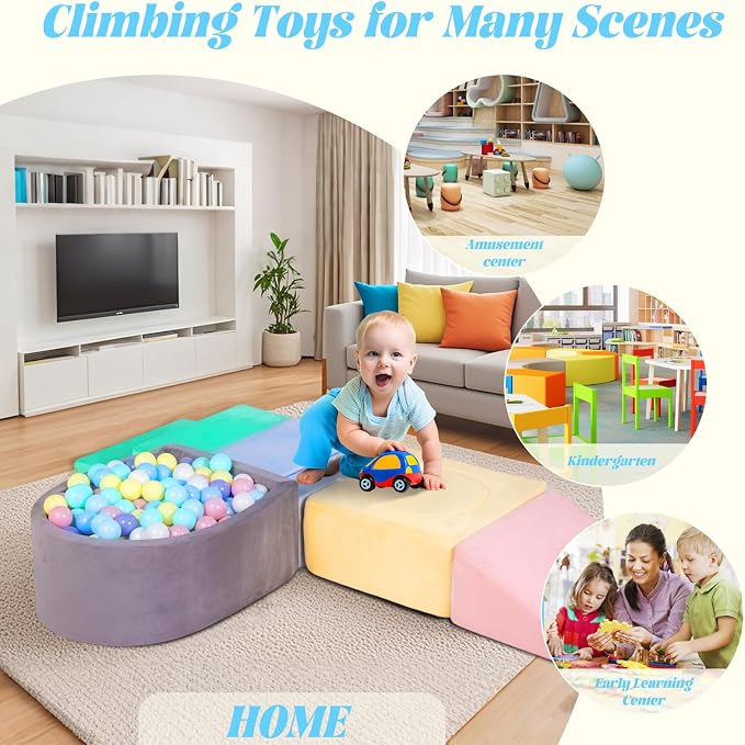 Climbing Toys for Toddlers 1-3, Foam Climb Blocks for Baby，6-Piece Baby Climbing Crawling Toys Soft Foam Blocks Activity Play Set (Balls not Included)