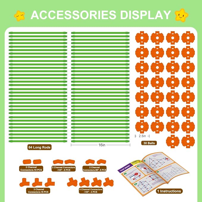 Fort Building Kit for Kids,STEM Construction Toys, Educational Gift for 3 4 5 6 7 8 9 10 11 12 Years Old Boys and Girls,Ultimate Creative Set for Indoor & Outdoors Activity,140 Pcs,Orange