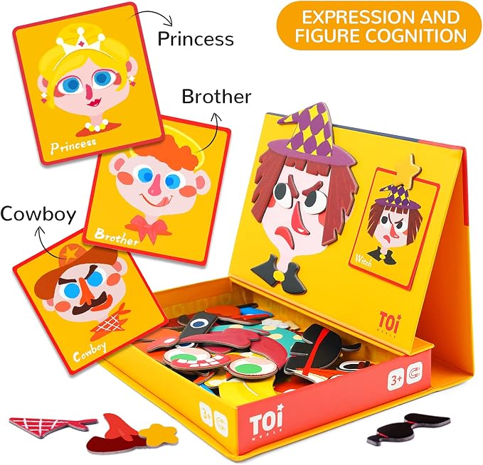Toi Kids Magnet Toys Magnetic Jigsaw Puzzle Boxes with Game Board for Kids Ages 3-8, Preschool Tabletop Toy for Toddlers, Portable Travel Game, Make Face