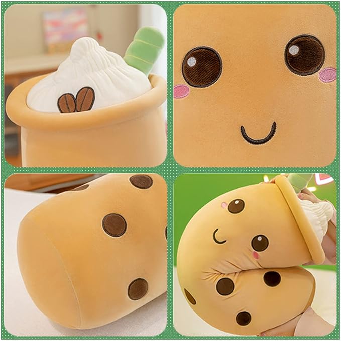 Rexinc Cute Plushies Plush Plushie Long Plush Pillow Bubble Tea Stuffed Animal Gift for Kids Adults (Long Brown Round Plush,43 Inch)