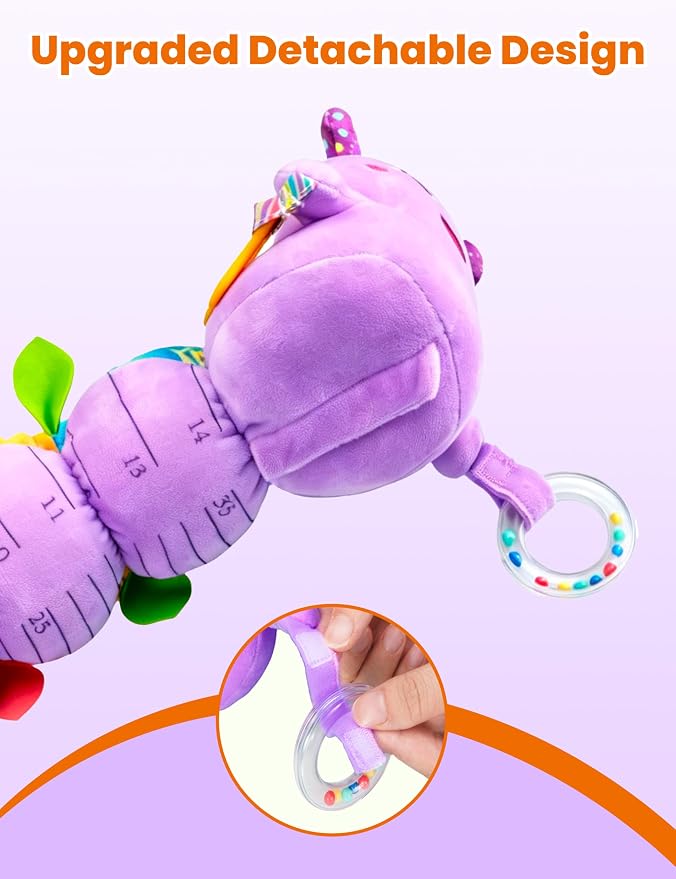 Musical Caterpillar Baby Sensory Toy for Infant Development 0-12 Months – Newborn Bath, Car Seat, Stroller & Bassinet Activity Toy & Gift – Tummy Time Crawler & Teether(Purple)