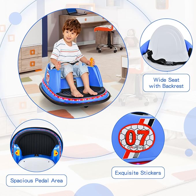 HONEY JOY 12V Toddler Bumper Car, Battery Powered Baby Ride on Bumper Car, Dual Joysticks, Flashing LED Light & 360 Degree Spin, Electric Vehicle Ride on Toys w/Remote Control, Gift for Boys Girls