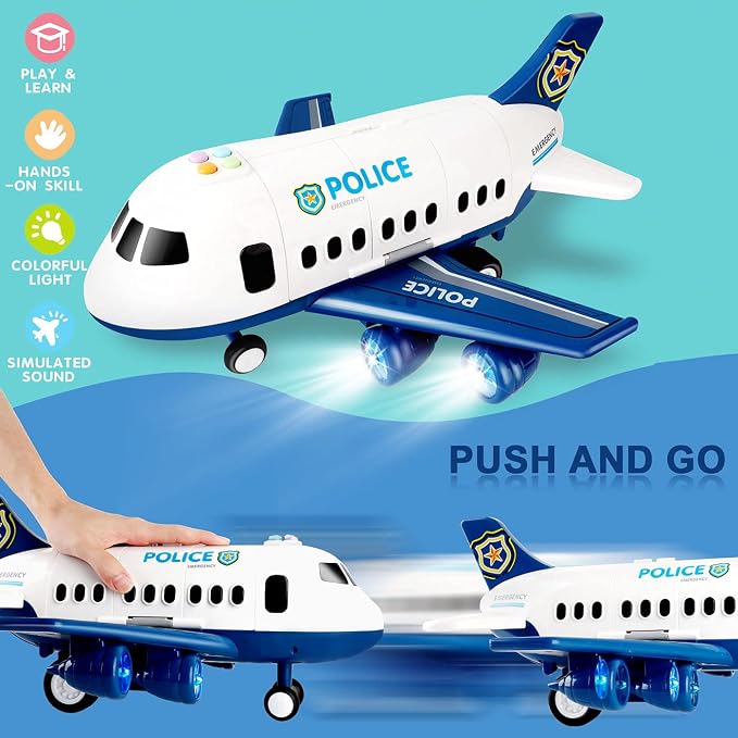 Dwi Dowellin Toddler Toys Car for Boys:Boy Toy Transport Cargo Airplane|Kid Toys 20 in 1 Carrier Vehicle Police Toys for Kids Age 2-4 3-5 4-7 Year Old Boys Girls