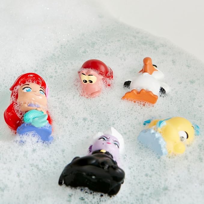 Disney Store Official Little Mermaid Bath Toys Set - Includes 5 Detailed Toys with a Straining Storage Bucket - Bath Time Fun & Water Play Set for Kids
