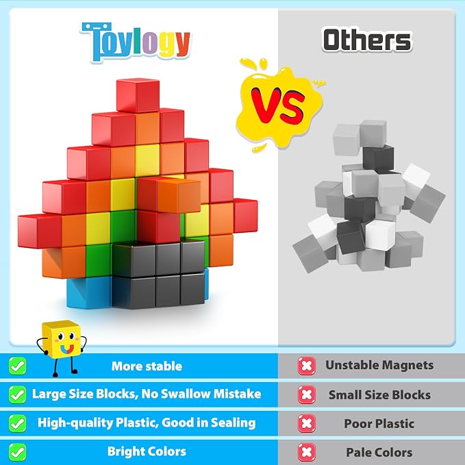 48PCS Magnetic Blocks for Toddlers Outdoor Toys, Large Magnetic Cube Toy for Sensory Montessori Education Preschool Magnet Toys for 3 4 5 6 Year Old Boys and Girls