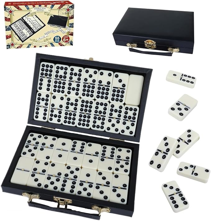 GOTHINK Portable Professional Double 9 Dominos Set for Adults with Storage Box - 55 Tiles Dominoes Set for Holiday Travel Game - Classic Tabletop Board Games Ideal for Toy Gifts Family Birthday Party