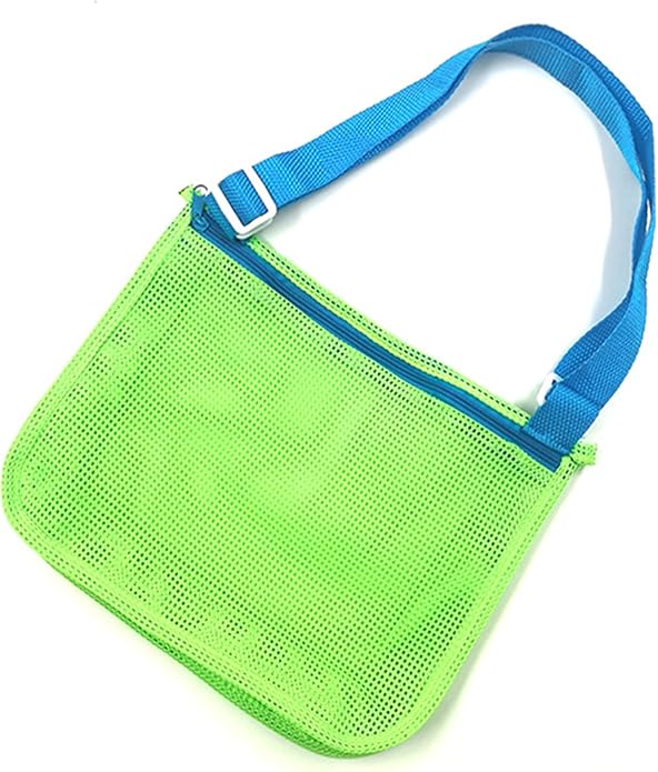 UTTPLL Colorful Mesh Beach Bag Adjustable Kids Quick Dry Net Tote for Seashell Collecting Sand Toy Swimming Accessories