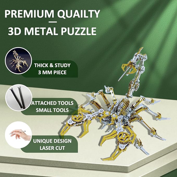 Microworld 3D Metal Model Kits, Golden Scorpion 3D Metal Puzzles, Steel Warcraft Collection 3D Puzzles for Adults, DIY Animal Brain Teasers Home Decor