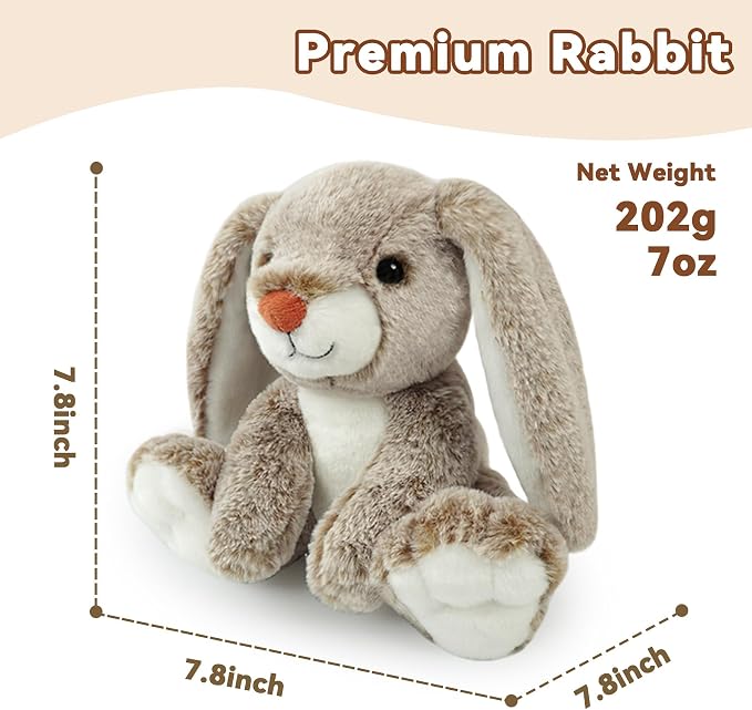 Bunny Stuffed Animal Rabbit Plush Toy Cute Big Feet Sitting Plushie Easter Basket Stuffers Gifts for Kids Girls Boys Comfort Companion Cuddle Buddy Huggable Doll Weighted Feel 8 Inch 7.1 oz