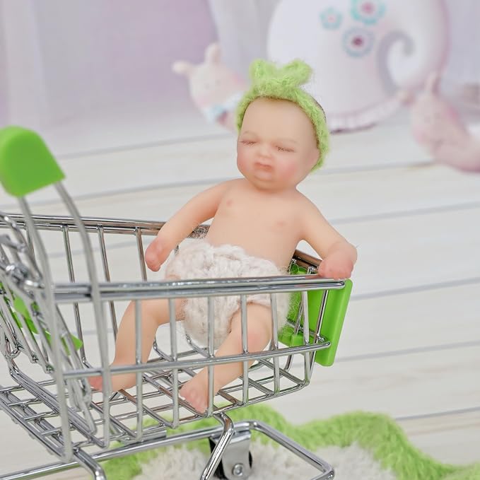 4inch Mini Platinum Silicone Reborn Baby Doll, Tiny Silicone Baby Dolls，Realistic Newborn Baby Dolls Full Body Stress Relief, Decoration, Gifts, Collectible