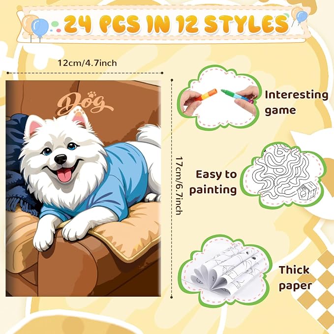 BenLouis 24 Pcs Dog Mini Coloring Books Kids Cute Puppy Activity Books Bulk for Girl Boys Kids Pet Paw Birthday Themed Goodie Bags Stuffers Return Gifts Classroom Travel