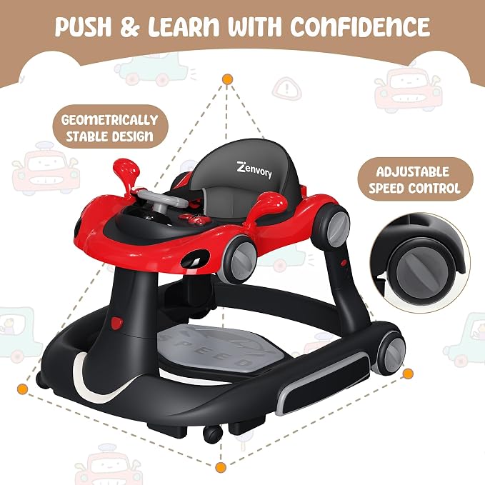 6-in-1 Foldable Baby Walker Activity Center Bouncer Rocker 6-18 Mons