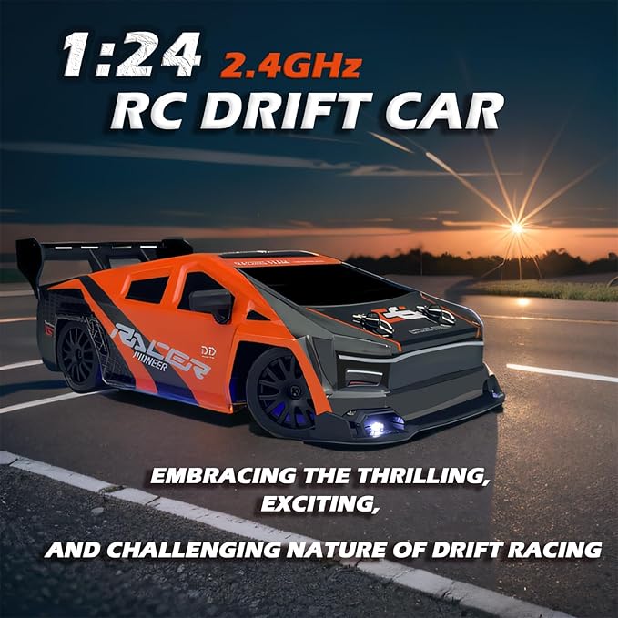 HTURCCOP 1:24 RC Cybercar, 2.4GHz RC Drift Cars with LED Light, Race Car Toys for Boy Girl 8-12 Years Old, Speed Adjustable 25Km/H,High Speed RC Racing Cars Perfect Toy Gift for Boys & Girls