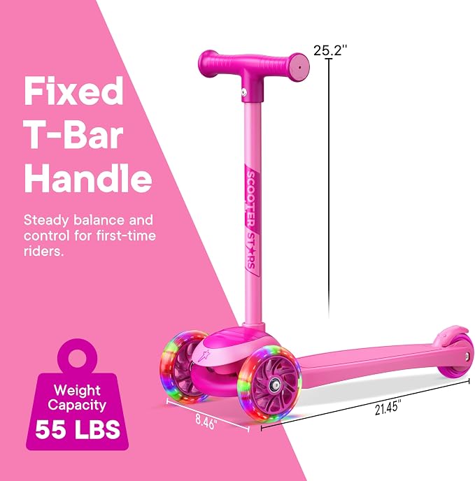 3 Wheel Scooter for Kids, Smooth Light Up LED Front Wheels, Wide Anti Slip Deck, Rear Foot Brake, Easy Lean to Steer Maneuvering, Indoor & Outdoor Ride On Toys for Ages 2 Up,