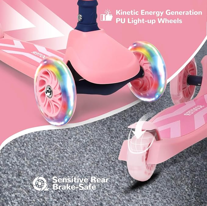 Stompa Kids Scooter 2-in-1 Light Up 3 Wheel Scooters with 4 Levels Adjustable Handlebar, Foldable Seat, Widen Non-Slip Deck for Girls & Boys Max 110 Lbs