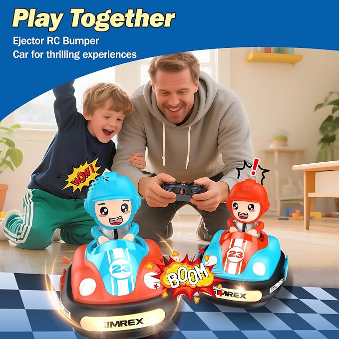 SIMREX 2-Player RC Bumper Cars Set for Kids 3+— Remote Control Battle Cars with LED Lights, Music & Sound, Indoor Play & Party Gift Toys for Boys & Girls
