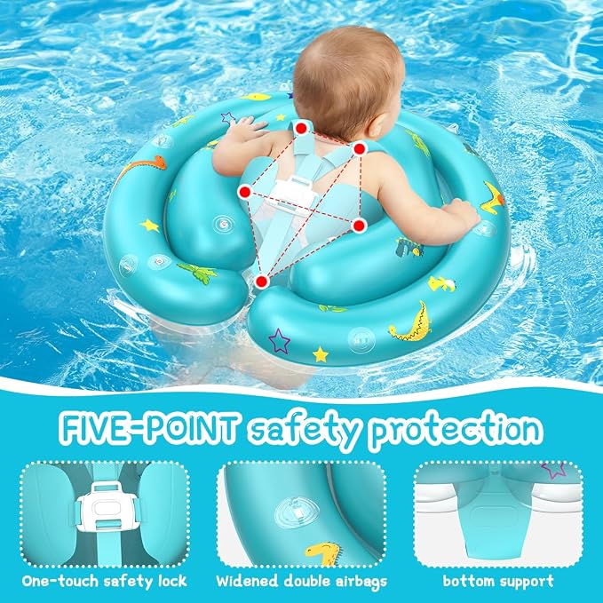 LAYCOL Baby Pool Float with Canopy UPF50+, 120°Adjustable Sun Protection and Anti-Tip Safety Seat, Inflatable Toddler Floaties Infant Pool Float with Animal Pool Toys, Baby Beach Essentials for 6-36M