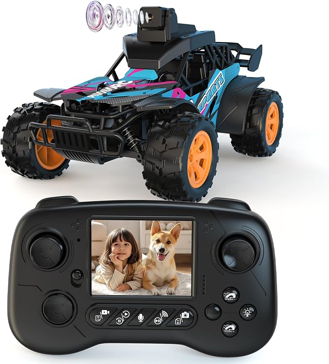 RC Car with Camera, RC Truck, FPV Remote Control Car, 2.4GHz 2.8" Screen, 60° Adjustable Camera, Live Video, APP/Radio Dual Control, 2 Speeds, Rechargeable Off-Road RC Cars, Gift for Adults&Kids