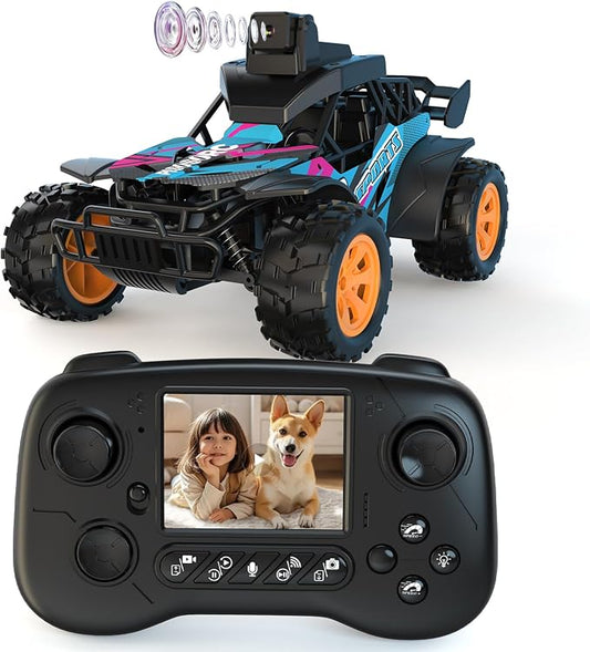 RC Car with Camera, RC Truck, FPV Remote Control Car, 2.4GHz 2.8" Screen, 60° Adjustable Camera, Live Video, APP/Radio Dual Control, 2 Speeds, Rechargeable Off-Road RC Cars, Gift for Adults&Kids