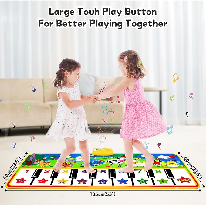 M SANMERSEN Piano Mat - 53" x 23" Musical Mat 8 Animals Sounds Dance Mat for Kids Touch Play Dancing Mat Toy Gifts for 1 2 3 4 5 6 Year Old Girls Boys Toddlers