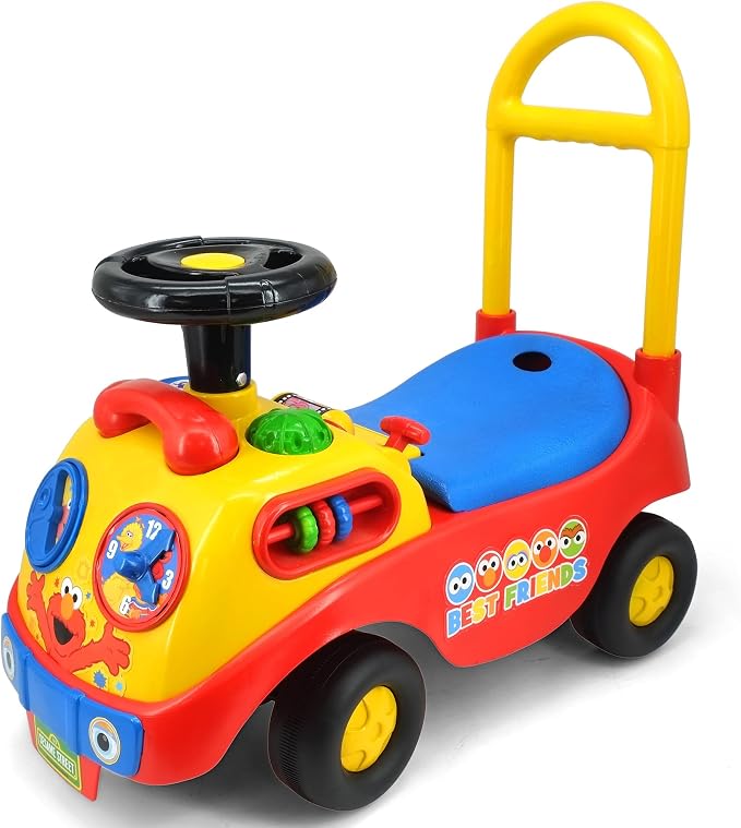 Kiddieland My First Activity Ride-On Elmo, Light & Sound Foot-to-Floor Toy with Interactive Dashboard, Seat Storage, Push Handle, Steering Wheel, Ages 12–36 Months
