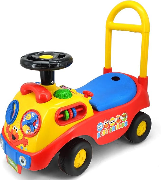 Kiddieland My First Activity Ride-On Elmo, Light & Sound Foot-to-Floor Toy with Interactive Dashboard, Seat Storage, Push Handle, Steering Wheel, Ages 12–36 Months
