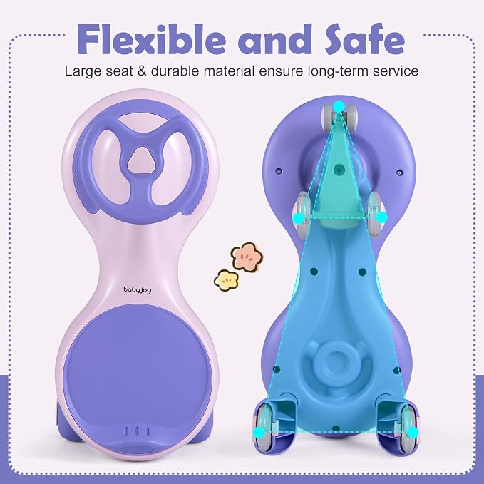 BABY JOY Wiggle Car for Kids, Swing Car with LED Flashing Wheels, No Batteries, Gears or Pedals, Uses Twist, Turn, Wiggle Movement to Steer, Ride-on Toy for Boys Girls 3 Year Old and Up (Purple)