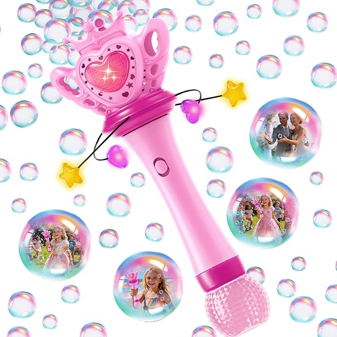 Sitodier Bubble Wands for Girls - Bubble Machine for Toddlers with Rotatable LED Light & Music, Outdoor Easter Birthday Party Bubble Toys, Gift for 3 4 5 6 7 8 Year Old Kids Girls