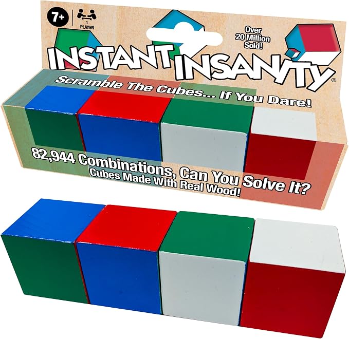 Instant Insanity Wood, Brain Teaser Puzzle, by Winning Moves Games USA | High Quality Wood Cubes, 82,944 Combinations, 1 Player