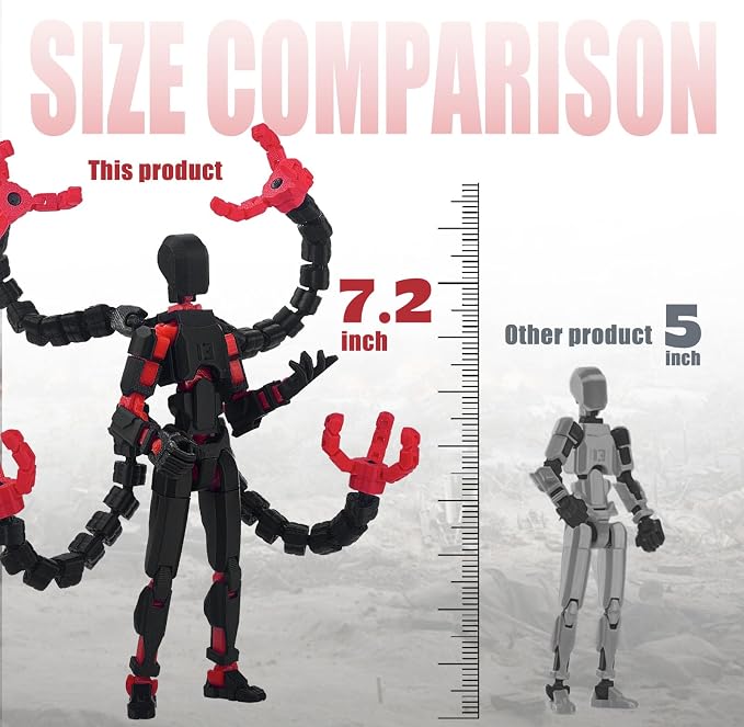 T13 Already Assembled Action Figure Accessories,T13 Multi-Jointed Movable,for Collectors Desktop Decorations t-13 Movability 3D Printed Toys (Black Red, 7.2inch)
