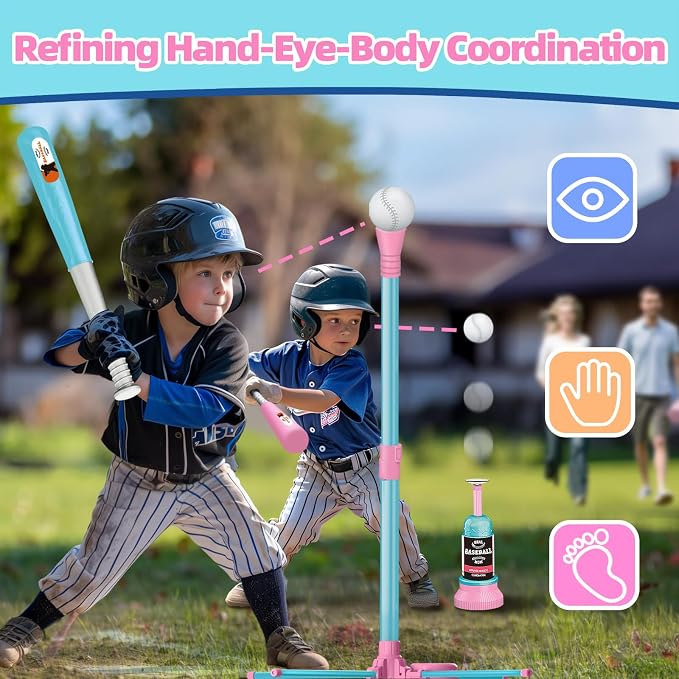 3-in-1 T Ball Set for Kids, Adjustable Height Hanging Baseball Batting Tee Set with 2 Bats, Teeball Hitting Stand, Ball Launcher for Toddlers, Sport Toys Outdoor/Indoor for Boys Girls