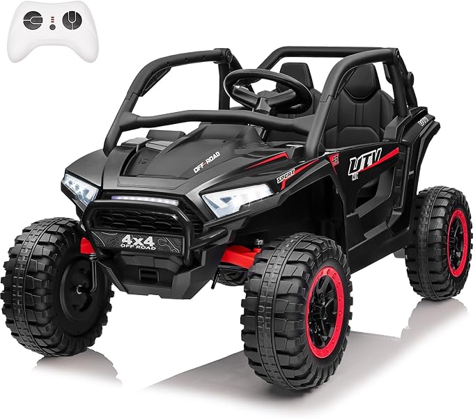 24V Ride on Car, 2 Seater XL 4X4 Off-Road UTV w/RMP2000W Powerful Motors, Remote Control, Bluetooth Music, LED Lights, 24 Volt Ride on Toys for Big Kids, Black