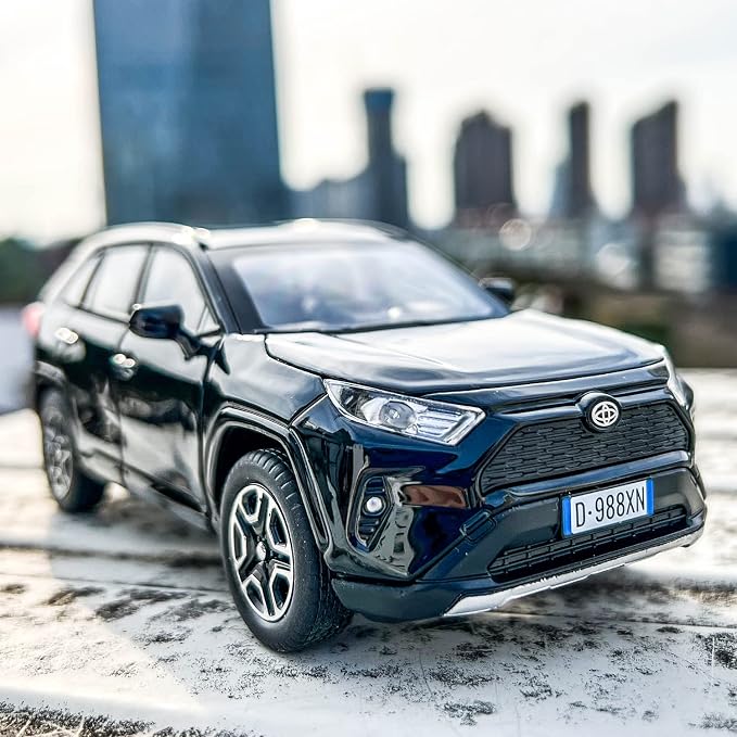 WAKAKAC Model Car 1/32 RAV4 Alloy Diecast Collectible Toy Car with Light and Sound Toy Vehicle Door Can Be Opened for Boys Kids Toddler Gift (Black)
