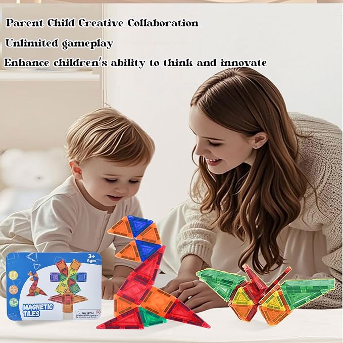36PCS Mini Travel Magnetic Tiles Set with Iron Box, Portable STEM Building Blocks for Kids Ages 3-8, Educational Construction Toy, Learning Travel Gifts for Boys & Girls