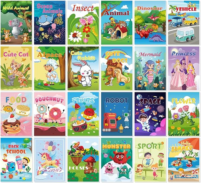 24 Mini Coloring Books Suitable for Kids Ages 2-4 and 4-8,Small Party Gifts,Bulk Birthday Gifts,Gift Bag fillers Include Dinosaurs,Mermaids,Animal,Princess(24-A)