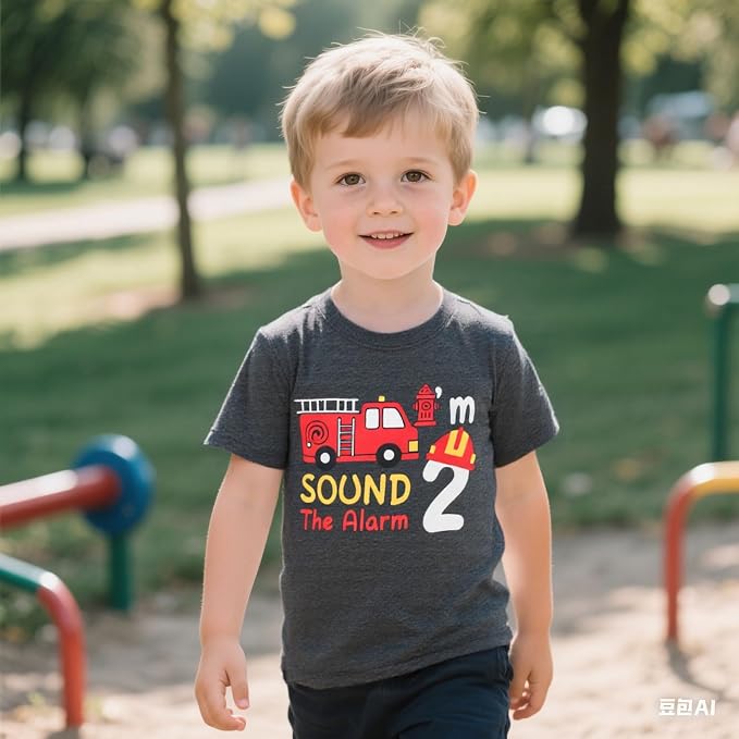 Lovekider 2-5 Years Birthday Boy Shirt Construction Party T-Shirts Excavator Cotton Short Sleeve Tee Dark Grey