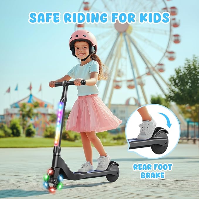 LIEAGLE Electric Scooter for Kids Ages 6-12, LED Light-Up Deck, Kids Scooters with 3 Adjustment Levels Handlebar to 36 Inches High,5.3" Wheel UL Certificated Kick Scooter
