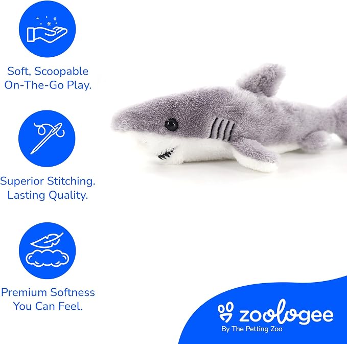 The Petting Zoo Great White Shark Animal Plushie, Gifts for Kids, Scoopz Sealife Animals, Shark Plush Toy, 12 inches