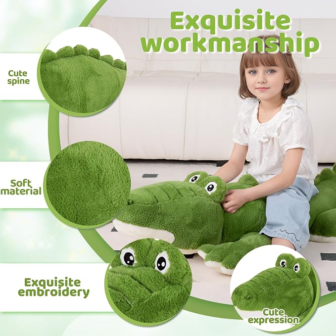 FFxiong 60 inch Green Giant Alligator Plush Stuffed Animal Toy 5 Feet Huge Big Soft Body Long Pillow Cute Extra Large Crocodile Plushies Gift for Kids Girl Boy Birthday Valentines Christmas