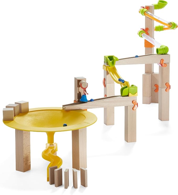 HABA Ball Track Basic Pack Funnel Jungle - Wooden Marble Run with Plastic Elements (Made in Germany)