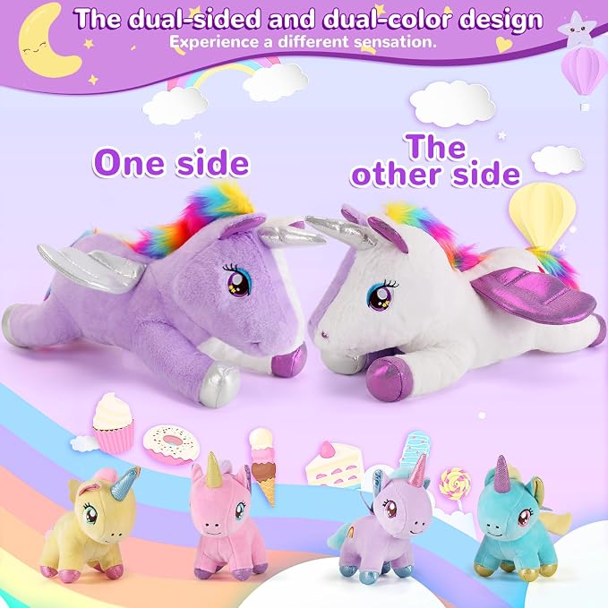 gnomantic Unicorn Stuffed Animals with Babies Inside, Mommy Toy for Kids | 5-Piece set: 1 mommy unicorn + 4 baby unicorns inside. Unzip belly to reveal surprise babies. Ultra-soft, ages 3-8.