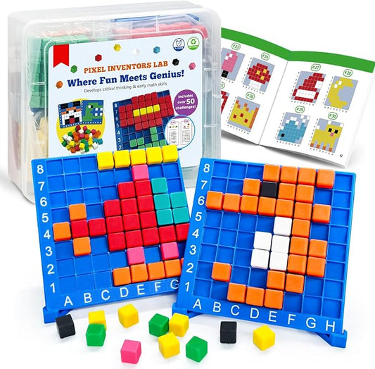 Pixel Art Kit for Kids Ages 5-8-12 – STEM Building Toy with 400+ Colorful Cubes & Challenge Cards | Fine Motor Skills, Math & Coding Activities | Educational Science Gift for Boys and Girls
