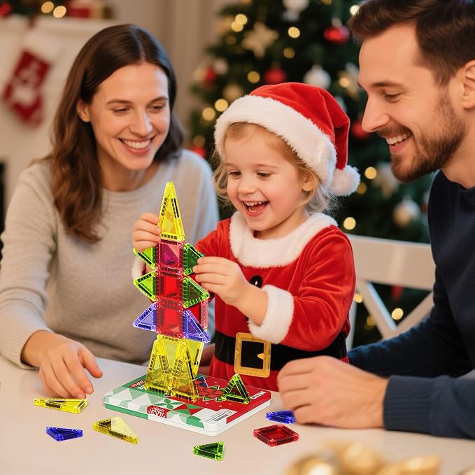 Travel Magnetic Tiles for Kids, 26 PCs Mini Magnetic Building Blocks with Festive Iron Storage Box, STEM Travel Toys for Toddlers Ages 3-5+, Educational Learning Gift for Boys & Girls