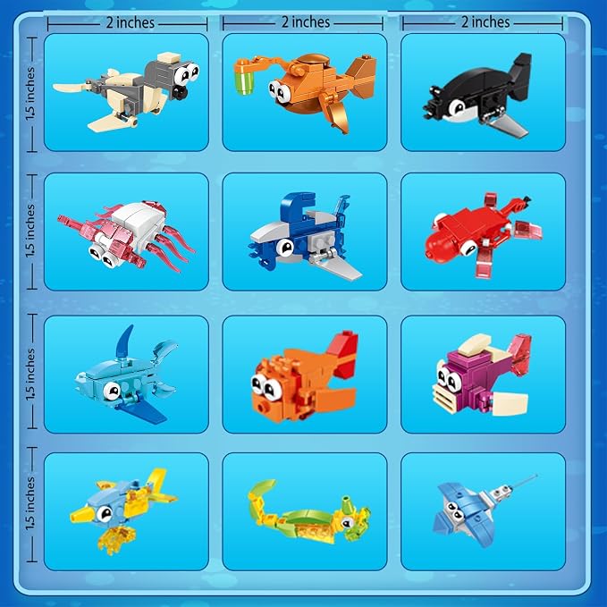 BRICHBROW 24 Pack Mini Animal Building Blocks - STEM Party Favors for Kids Ages 6-12, Educational Building Toys for Birthday Gifts, Classroom Prizes, Goodie Bag Stuffers & Stocking Fillers