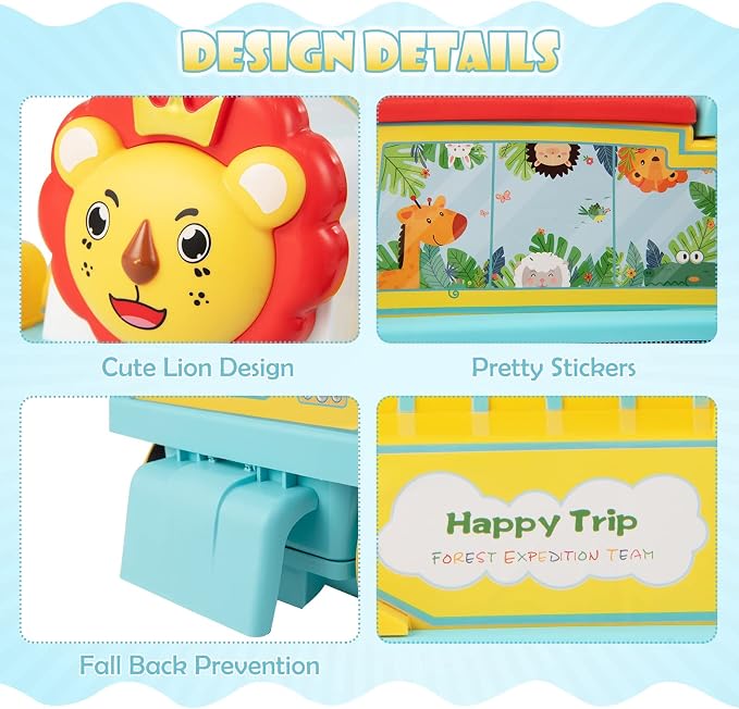 OLAKIDS Kids Ride On Train with Track, 6V Electric Toy with Lights and Sounds, Retractable Footrest, Under Seat Storage, Christmas Theme Battery Powered for Toddlers Boys Girls (1 Seater, Lion)